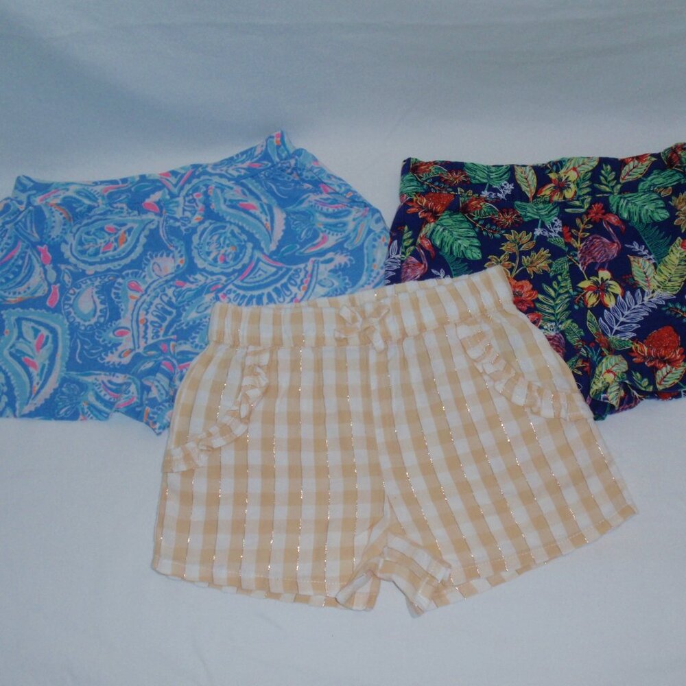 Lot of 3 Girls Shorts Lilly Pulitzer Janie Jack Tropical Check Sz 4 4t S